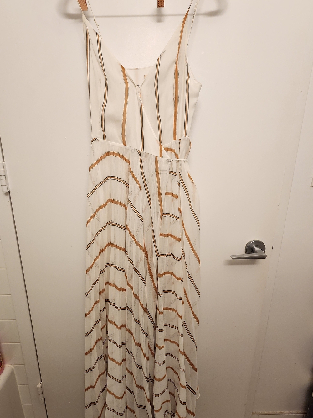 H&M White Maxi Dress with Tan and Black Stripes